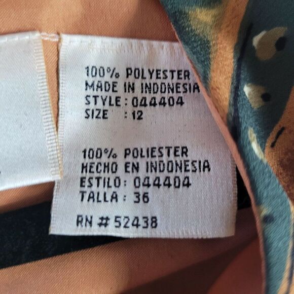 Vintage 90's Maxi Dress 12 Green Tan Modest Short Sleeve Shift Southwestern - Picture 12 of 14